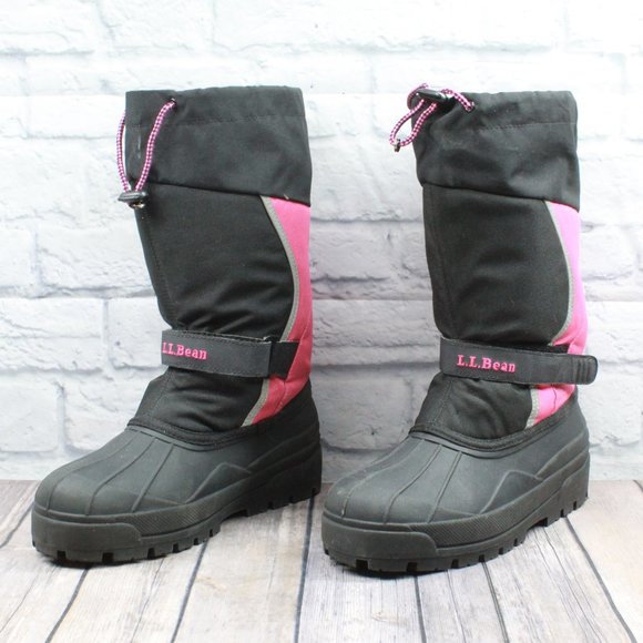 LL Bean Girl's Black Pink Pull On Northwoods Insulated Winter Boots Size 7 - Picture 3 of 11